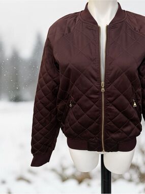 Quilted Bomber Jacket in Dark Burgundy - Women's